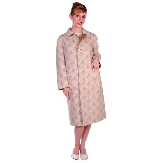 Vintage Sheath Dress / Reversible Coat Ivory Beige Print 1960s Italy 36-33-37 c.wirschke