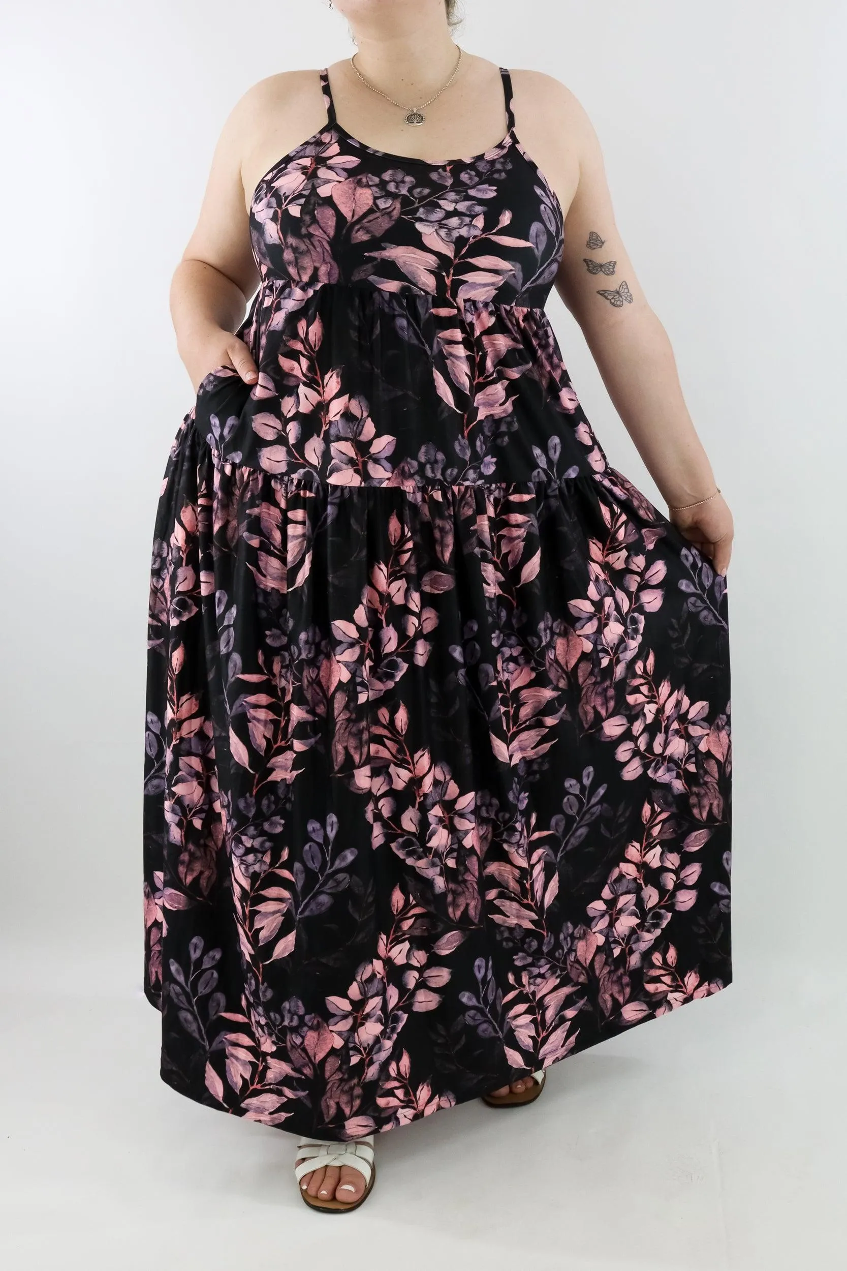 Vintage Watercolour Leaves - Strappy Maxi Dress - Pockets
