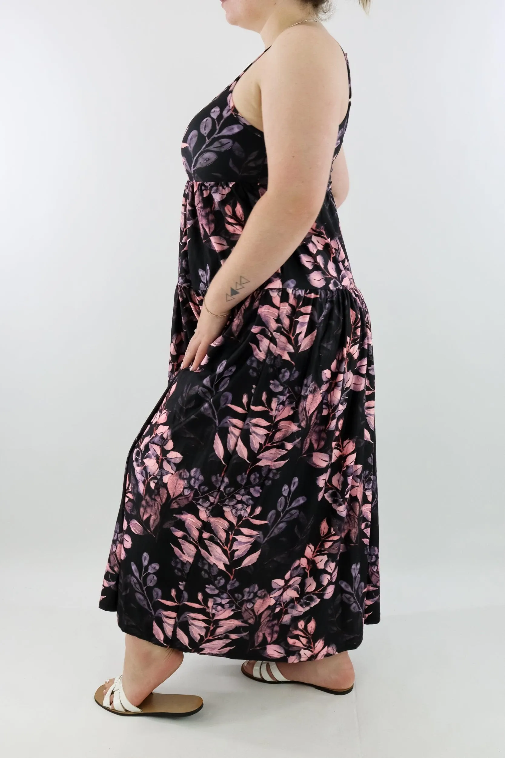 Vintage Watercolour Leaves - Strappy Maxi Dress - Pockets