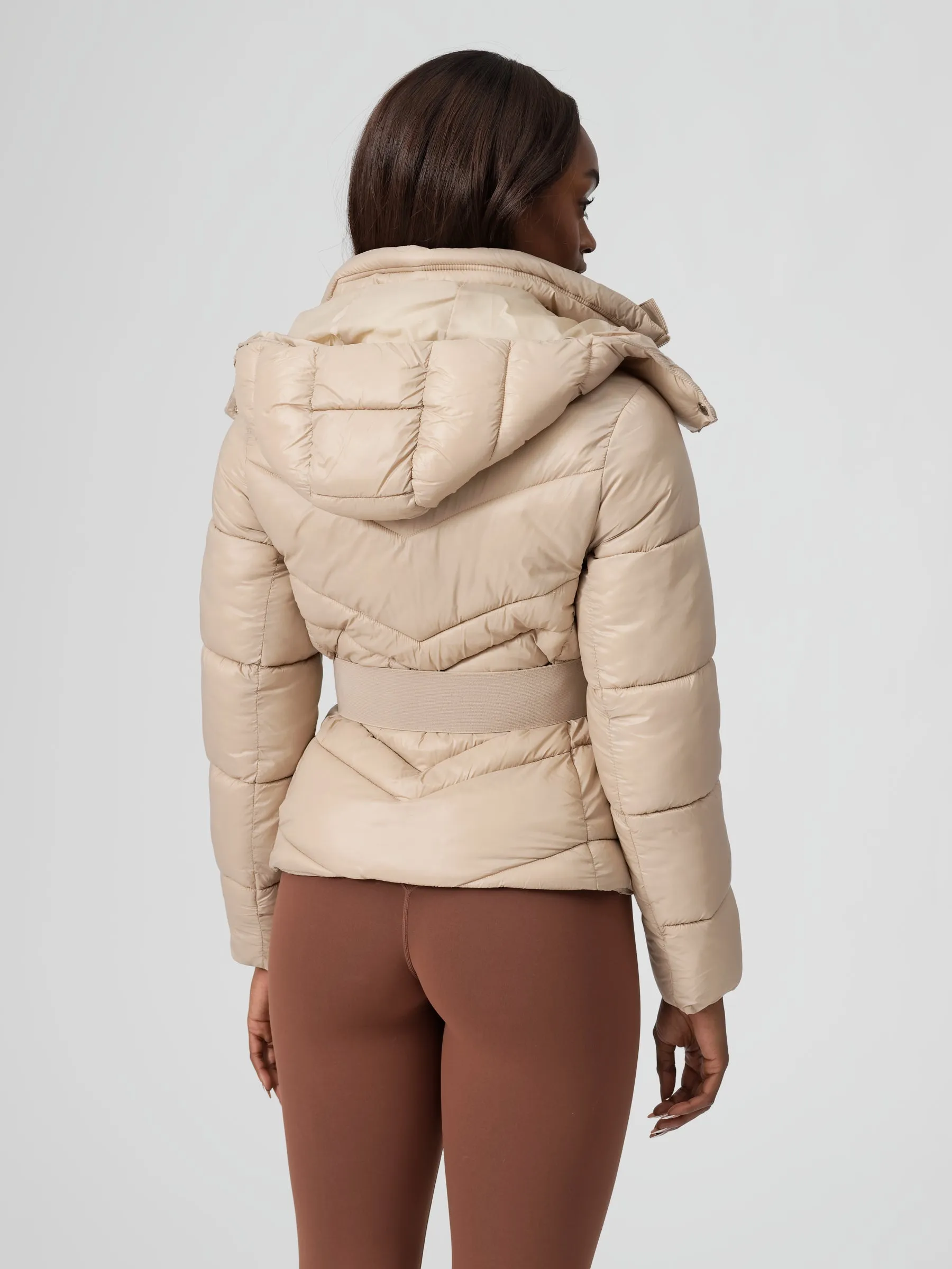 Waist Taper Puffer Jacket - Beige