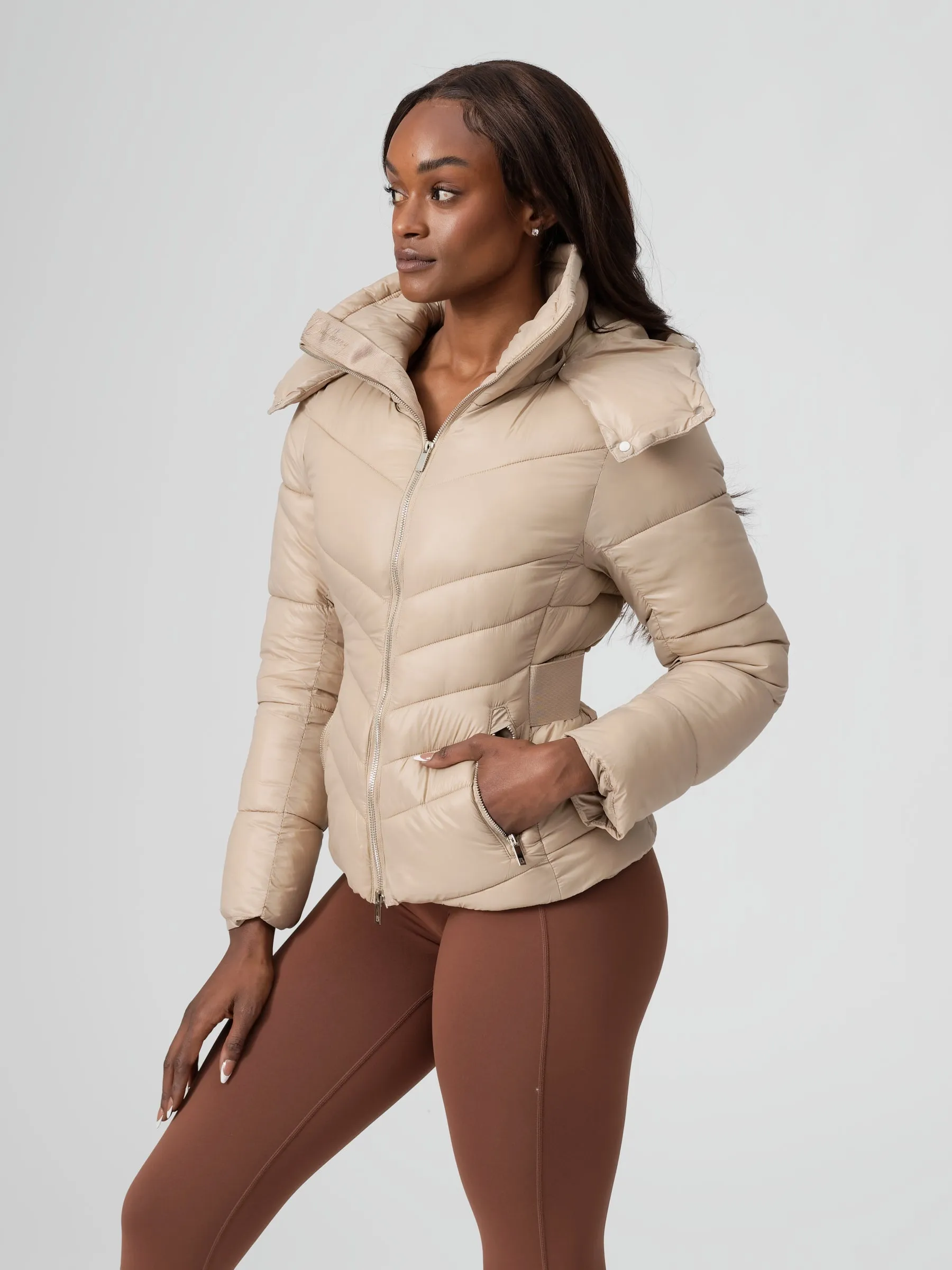 Waist Taper Puffer Jacket - Beige