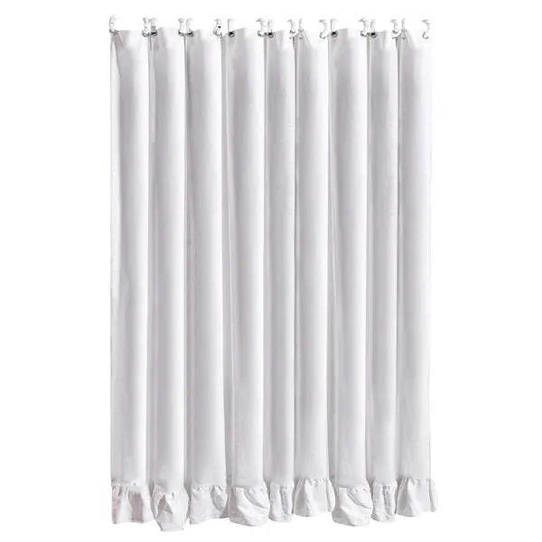 Washed Linen Ruffled Shower Curtain, White