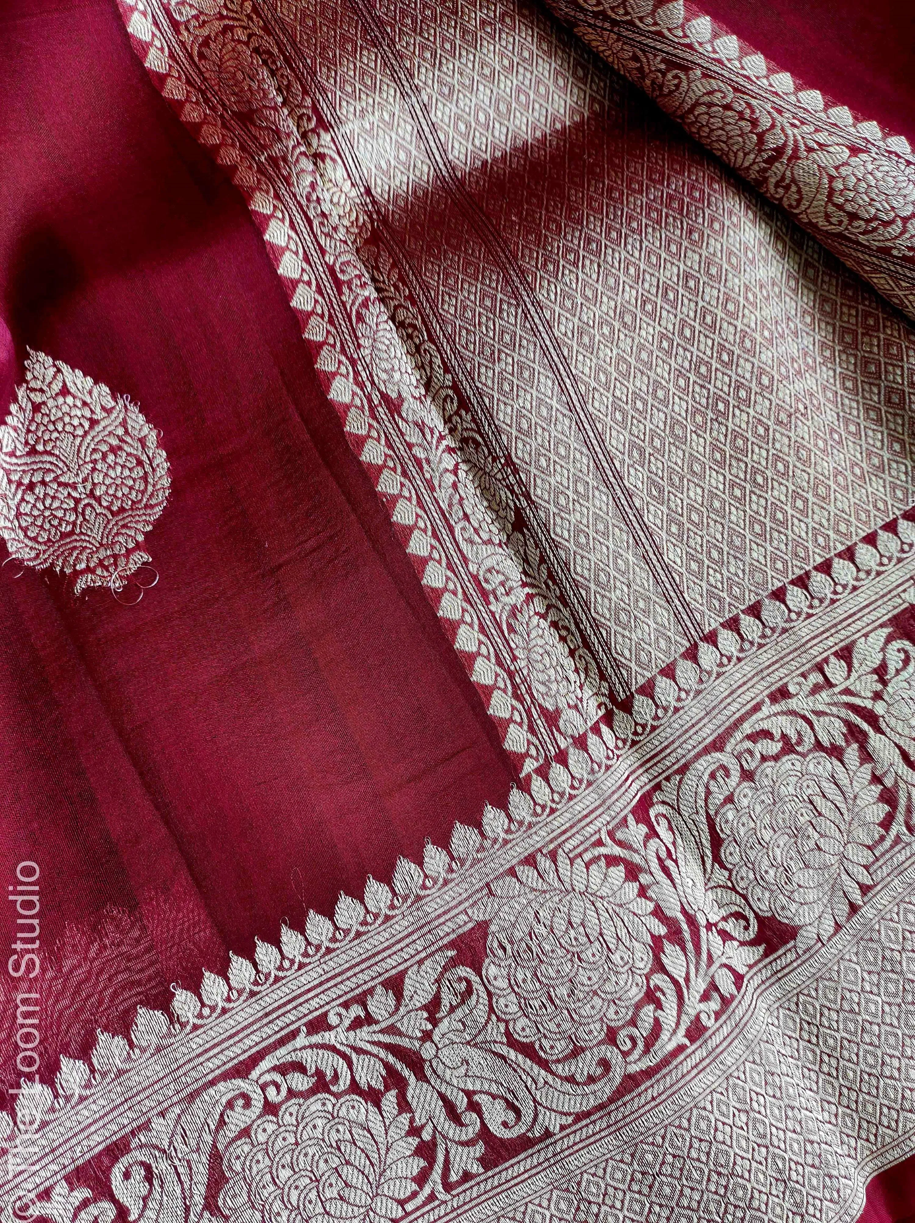 Wedding Saga Pure Banarasi Handloom Kora Kadhwa Silk Saree