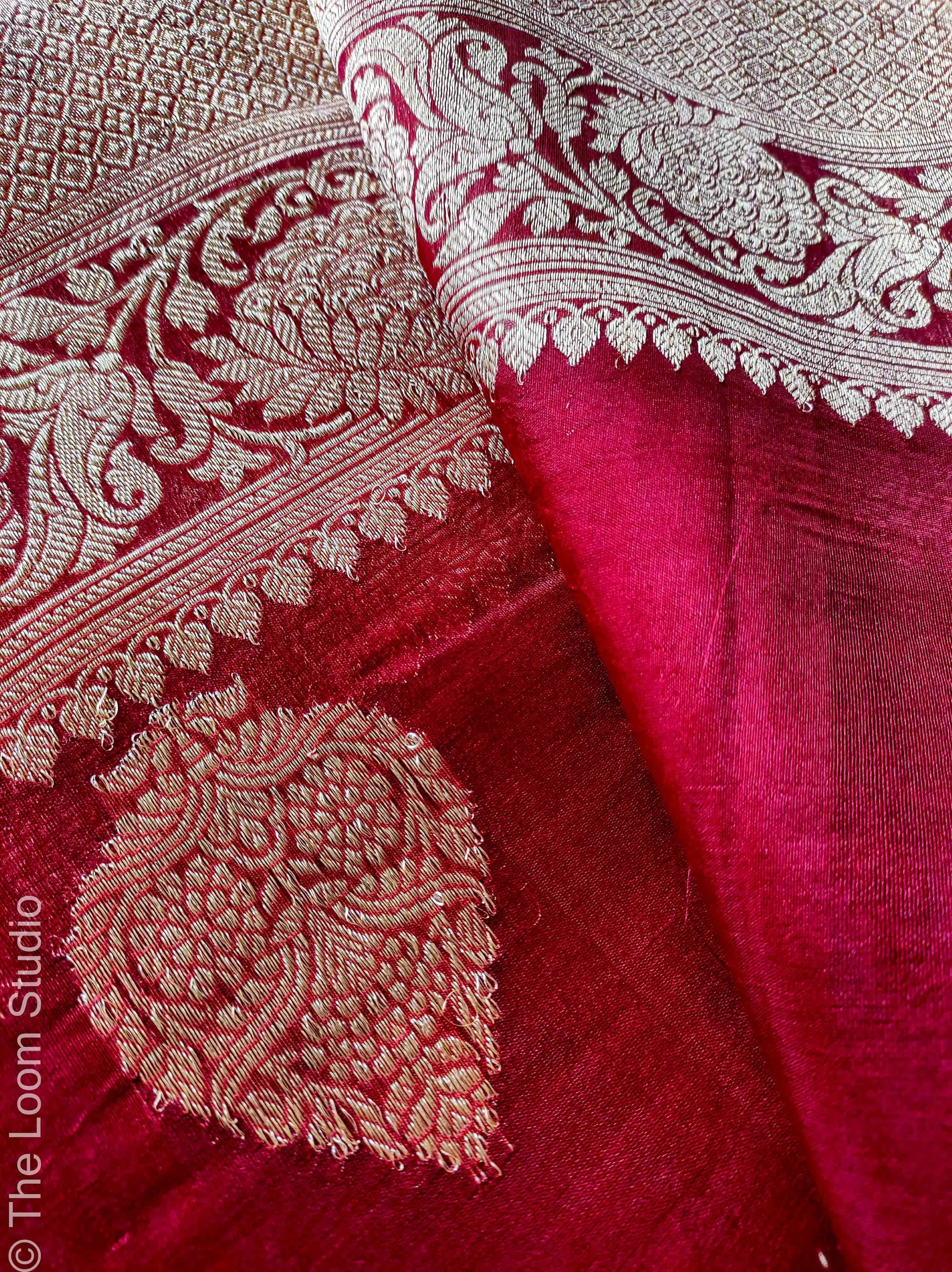 Wedding Saga Pure Banarasi Handloom Kora Kadhwa Silk Saree