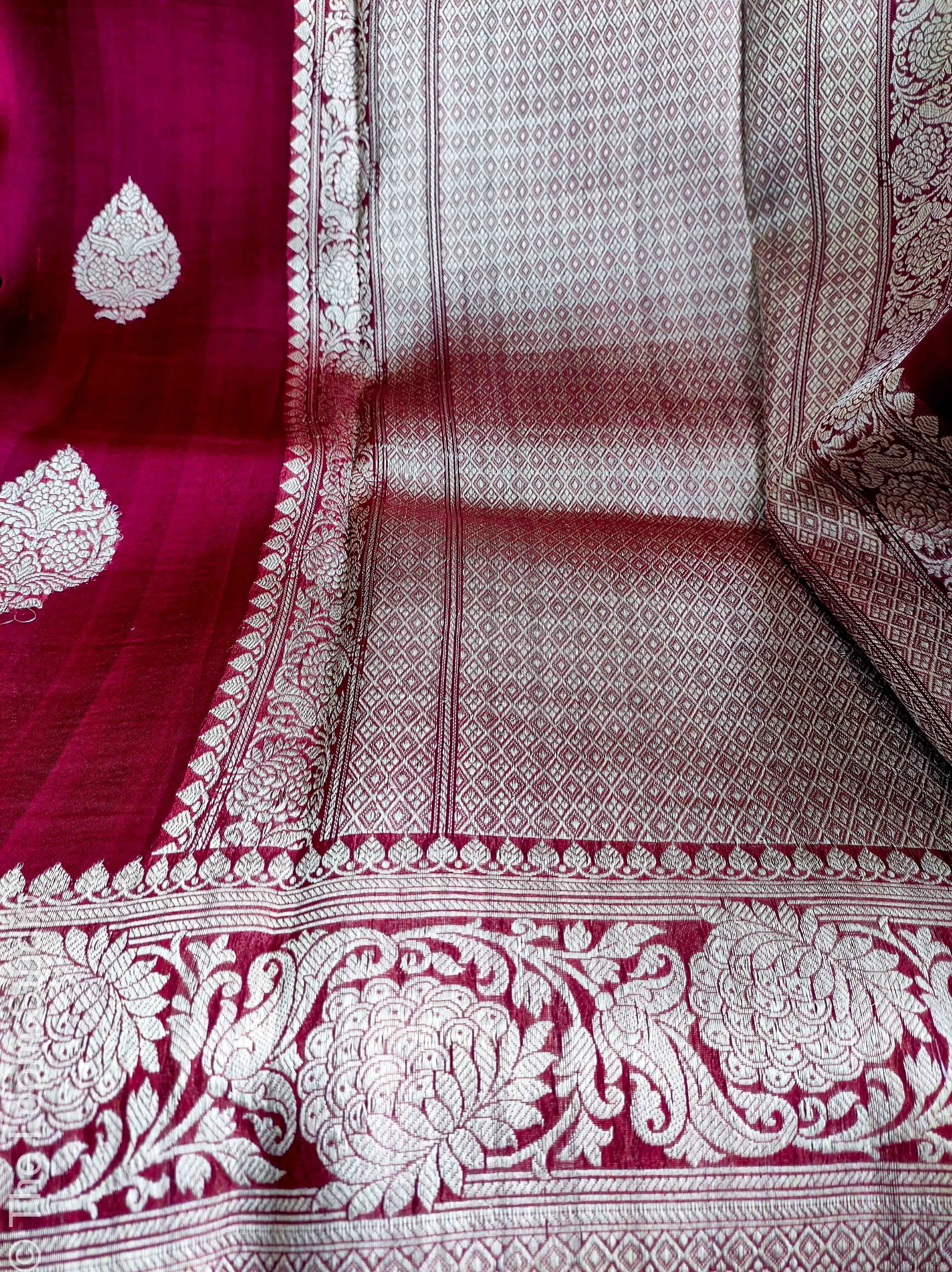 Wedding Saga Pure Banarasi Handloom Kora Kadhwa Silk Saree