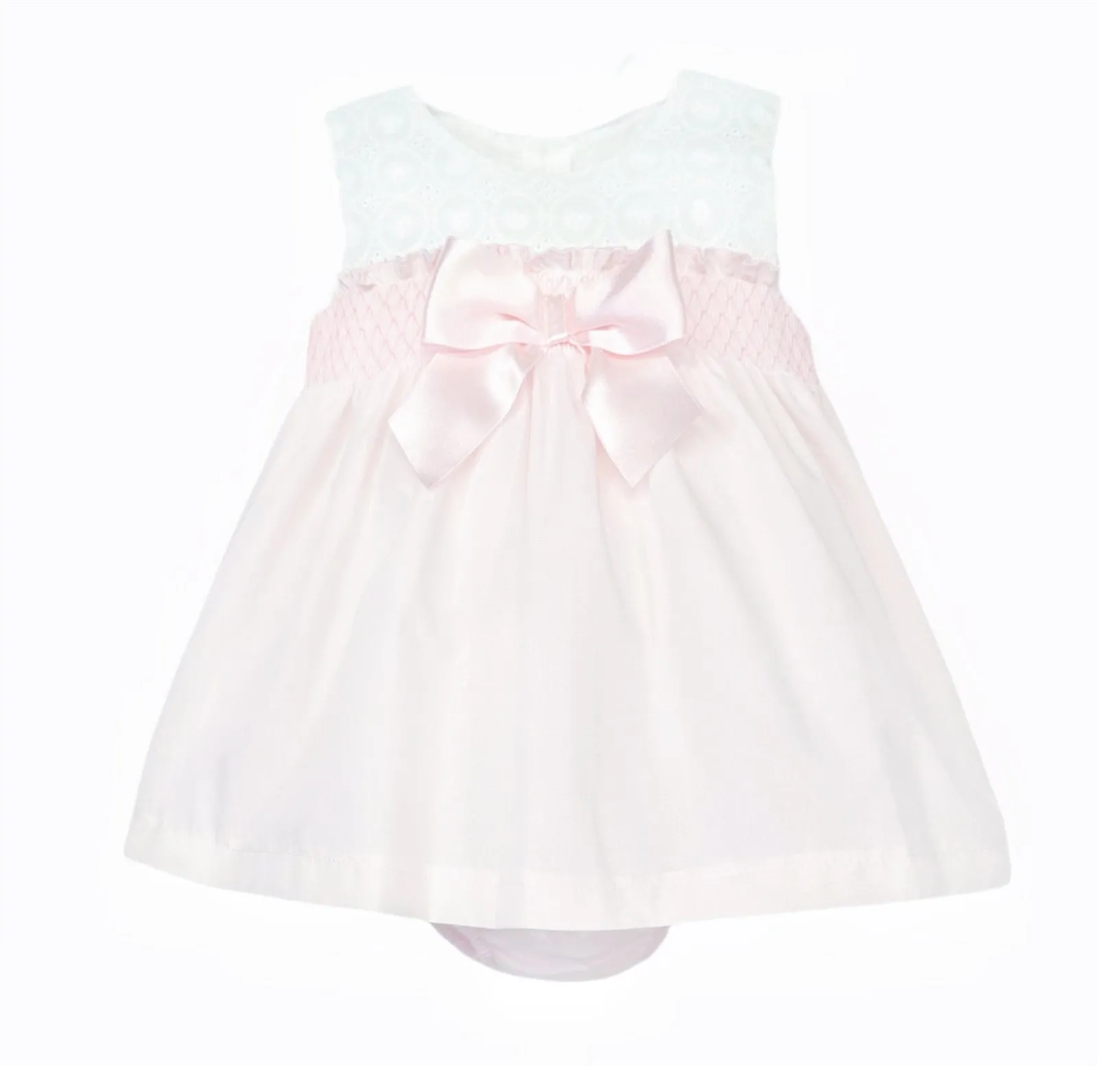 Wee Me Pink and White Smocked Bow Dress