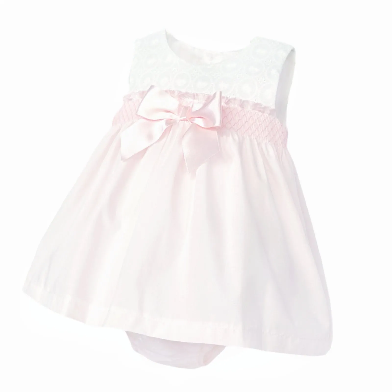 Wee Me Pink and White Smocked Bow Dress