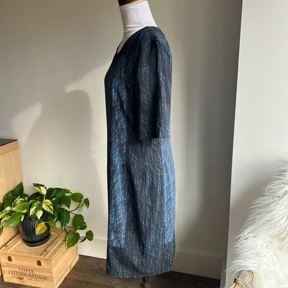 Whistles abstract blue silk sheath dress scoop neck size 10