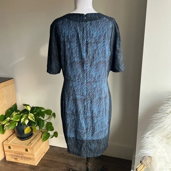 Whistles abstract blue silk sheath dress scoop neck size 10