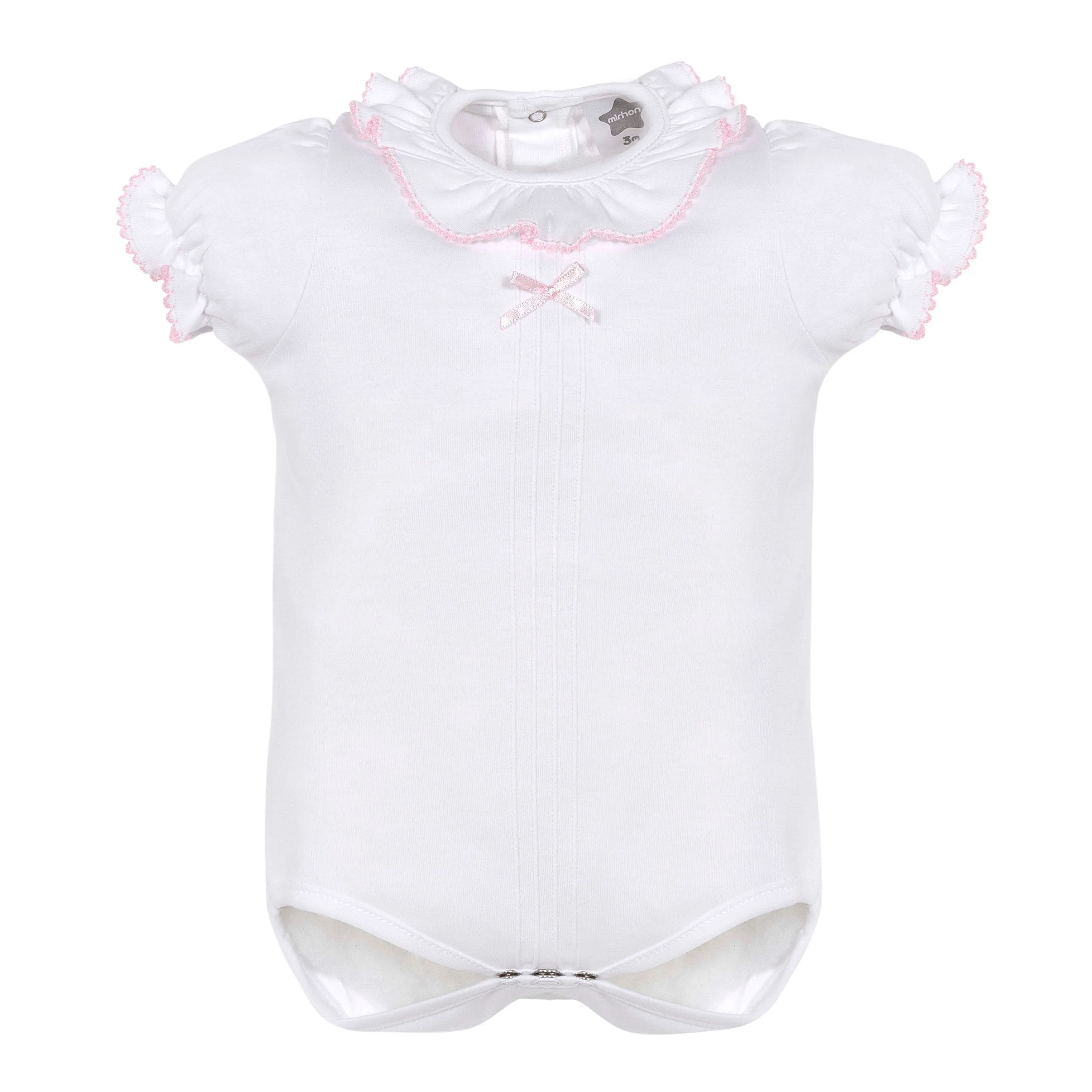 White Cotton Pink Trim Baby Girl  Onesie