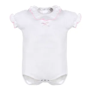 White Cotton Pink Trim Baby Girl  Onesie