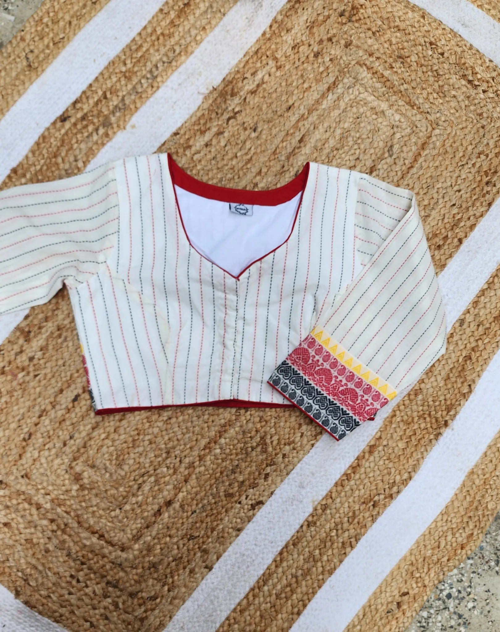 White Kantha Cotton Blouse