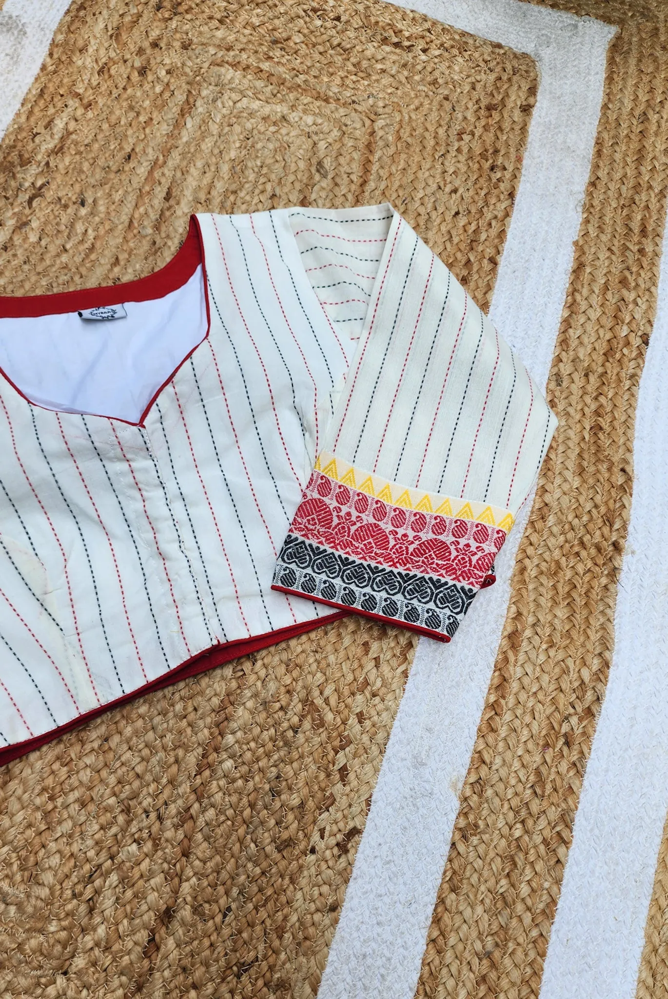 White Kantha Cotton Blouse