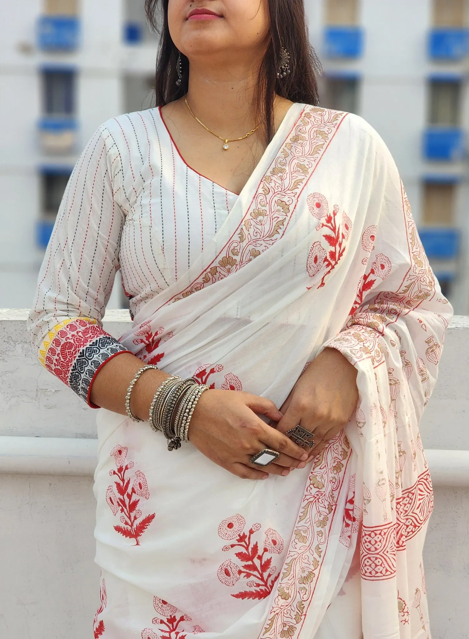 White Kantha Cotton Blouse