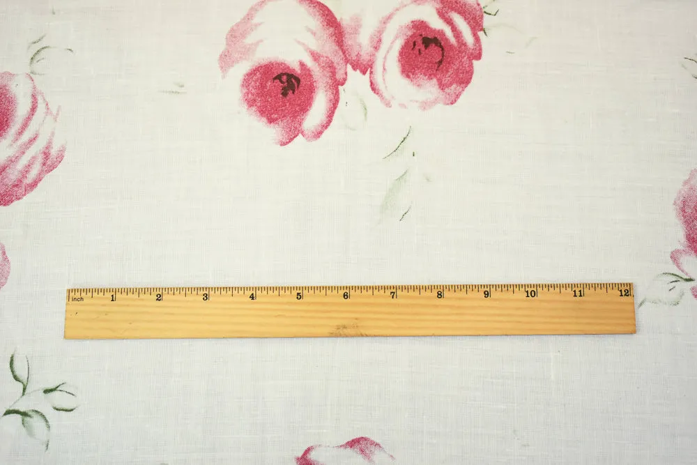 White-Pink-Multi Floral Lily Printed Linen Woven Fabric