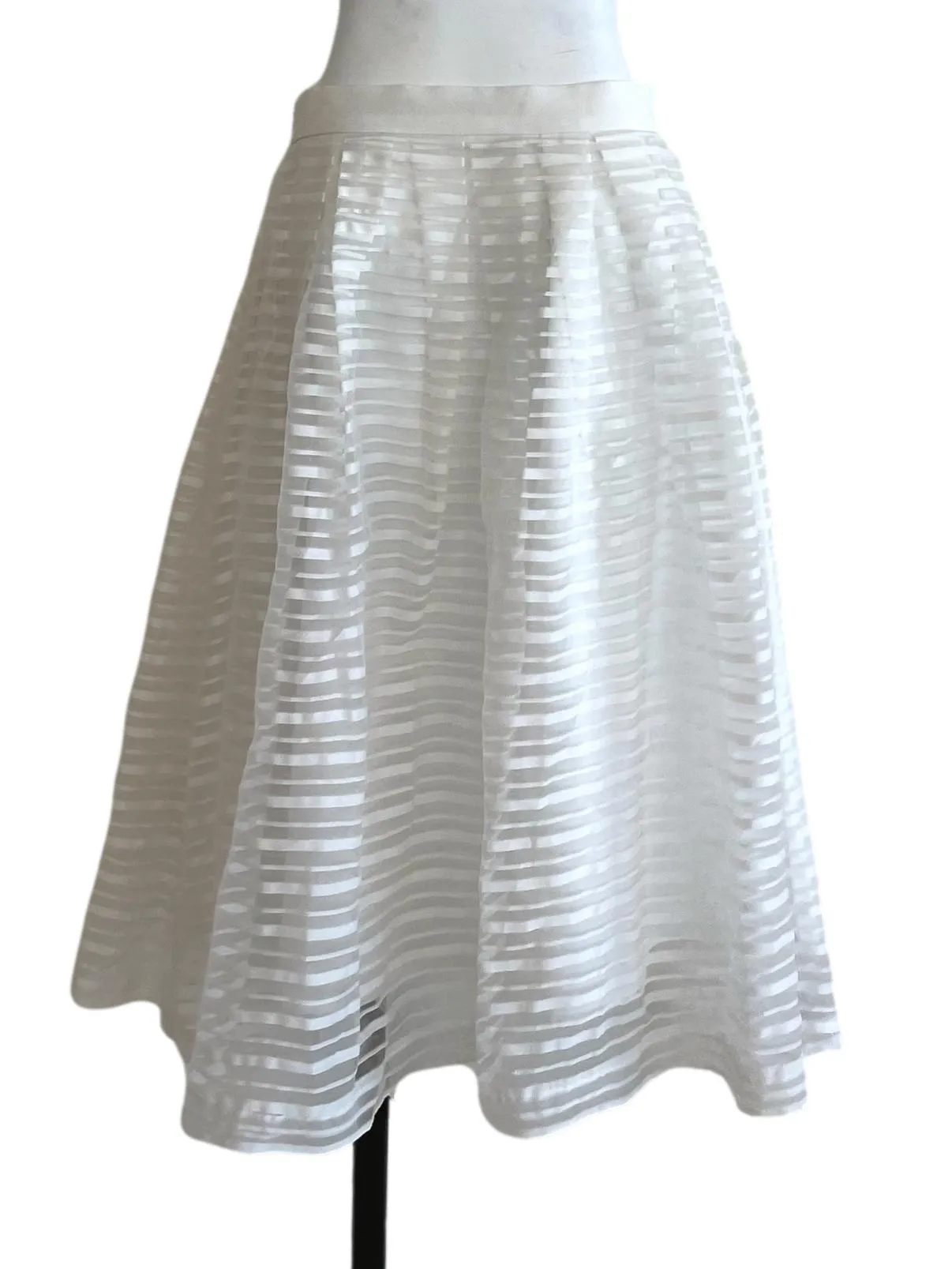 White Sheer Satin Stripe Skirt