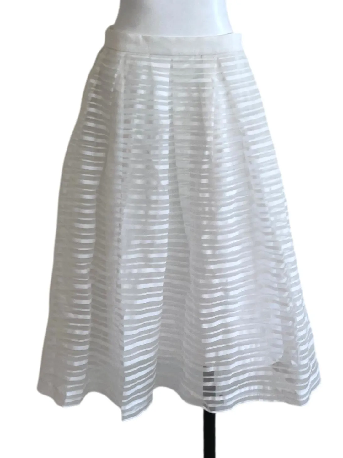 White Sheer Satin Stripe Skirt