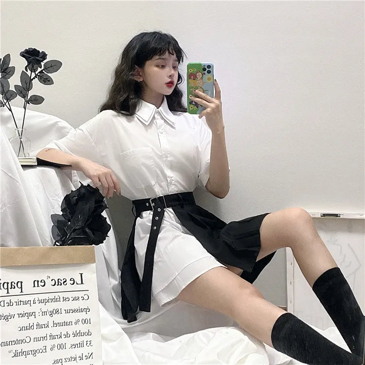 WHITE SHORT-SLEEVED SHIRT   PLEATED SKIRT H032902