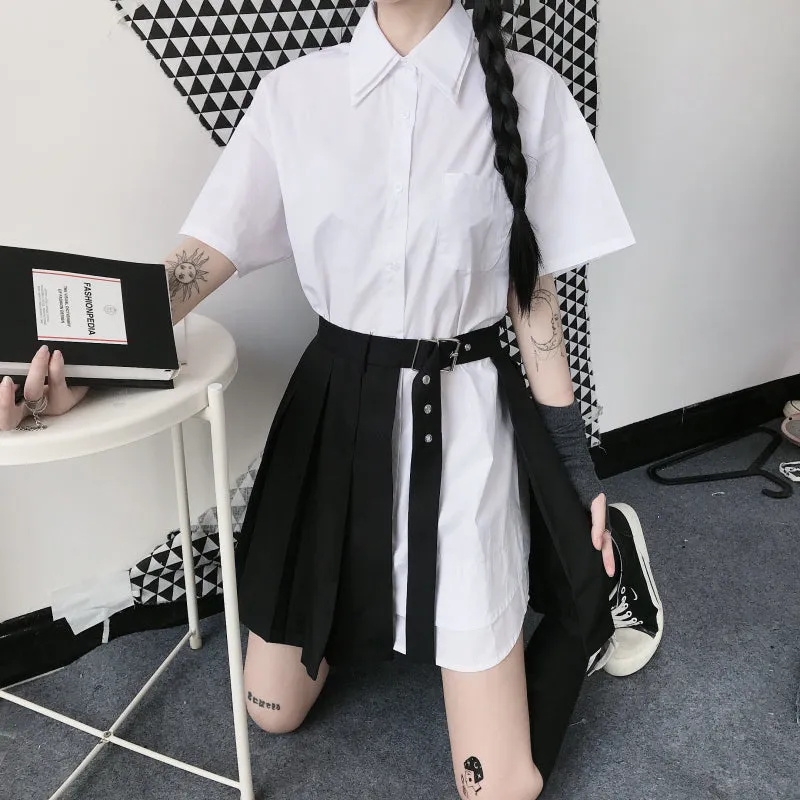 WHITE SHORT-SLEEVED SHIRT   PLEATED SKIRT H032902