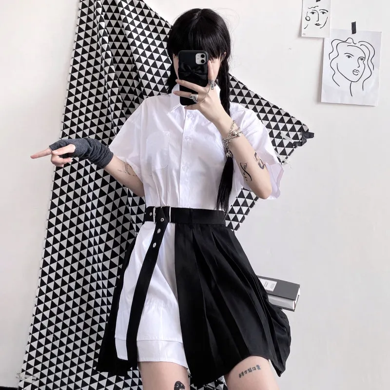 WHITE SHORT-SLEEVED SHIRT   PLEATED SKIRT H032902