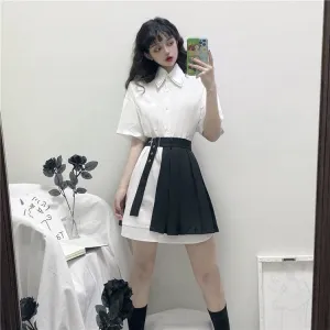 WHITE SHORT-SLEEVED SHIRT   PLEATED SKIRT H032902