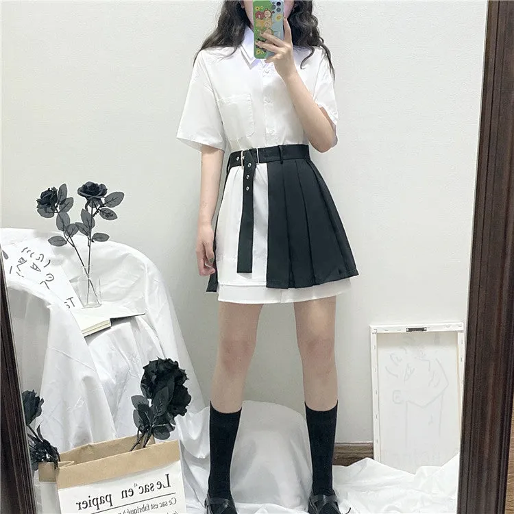 WHITE SHORT-SLEEVED SHIRT   PLEATED SKIRT H032902