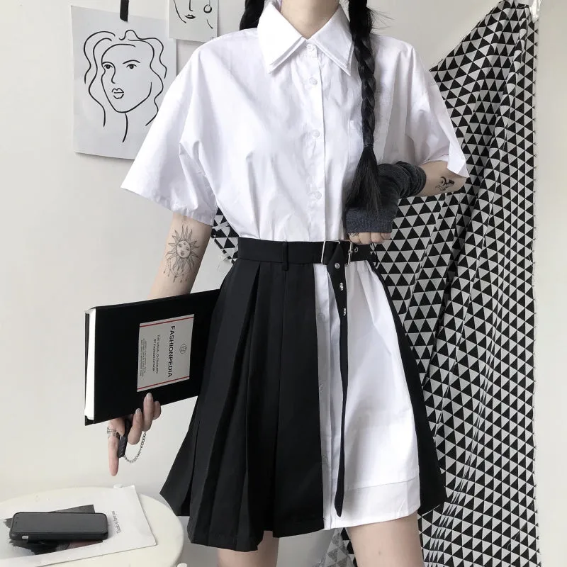 WHITE SHORT-SLEEVED SHIRT   PLEATED SKIRT H032902