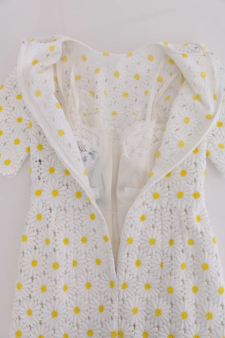 White Sunflower Ricamo Sheath Dress