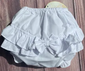 Will'Beth White Ruffled Bow Diaper Cover Bloomers Size 0 3 Newborn Baby Girls