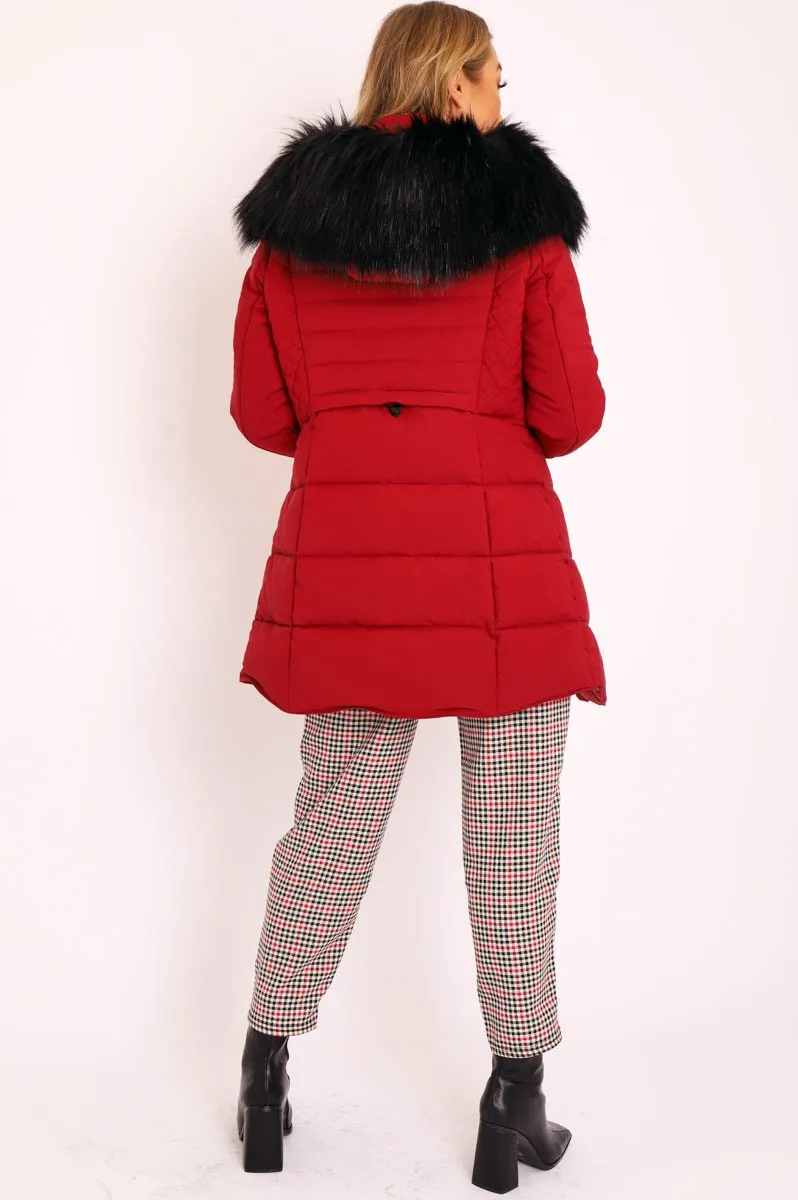 Wine Adjustable Back Long Puffer Coat - Maezie