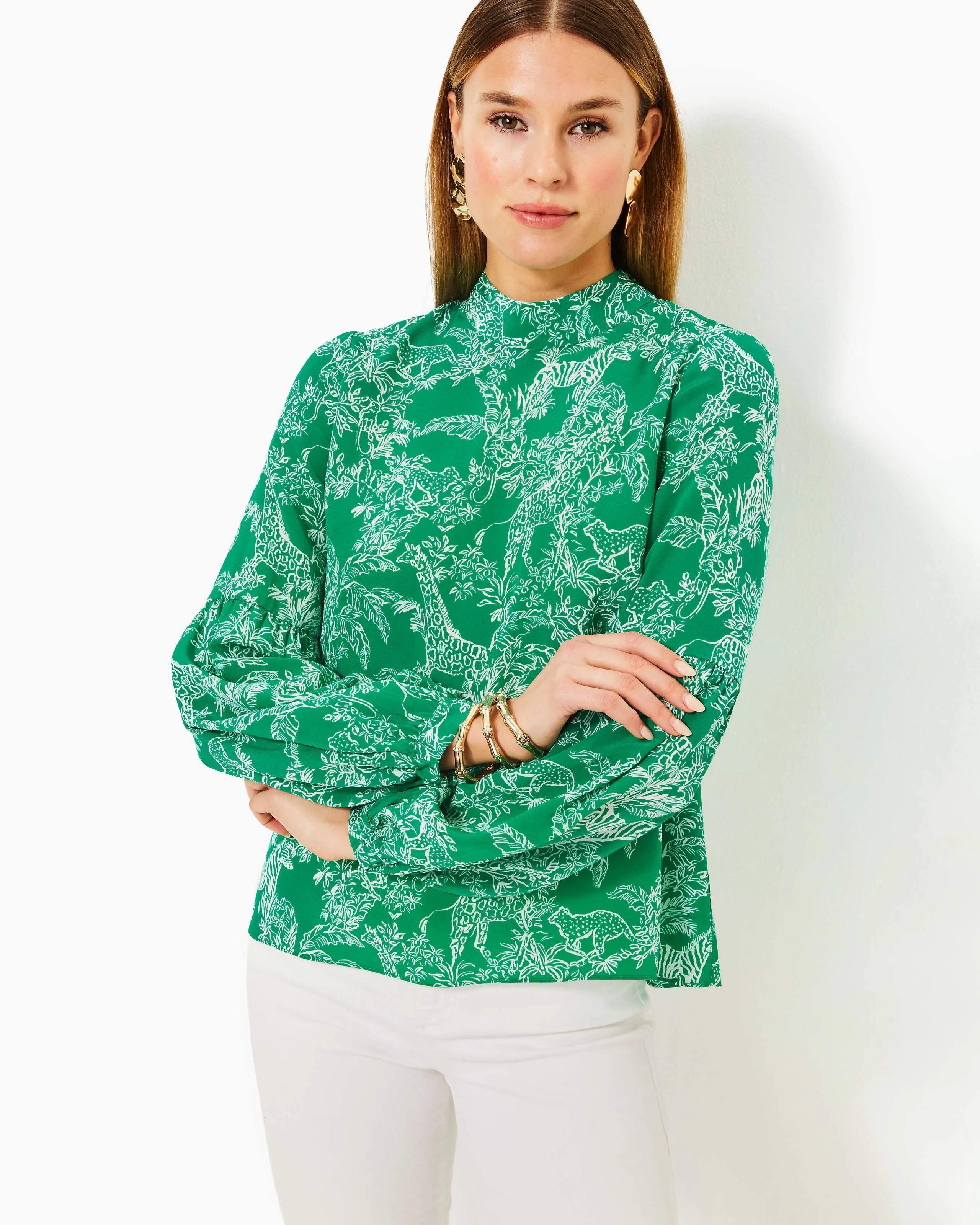 Witaker Silk Top - Fiddle Leaf Green