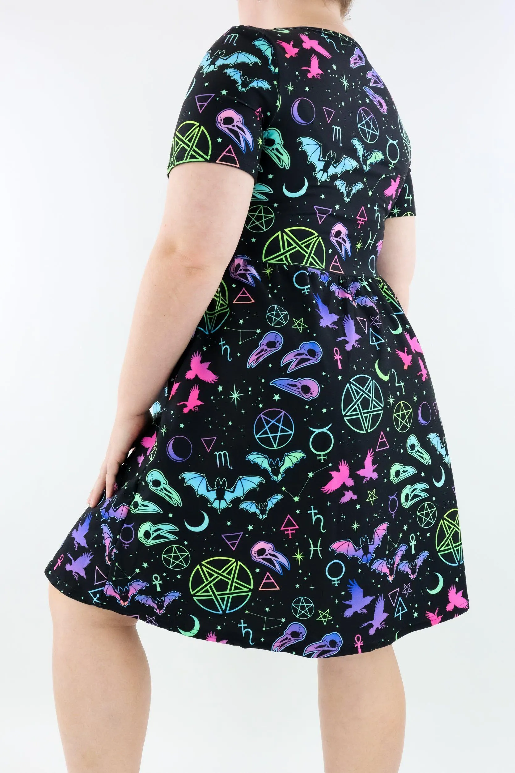 Witch Craft - Short Sleeve Skater Dress - Knee Length - Side Pockets
