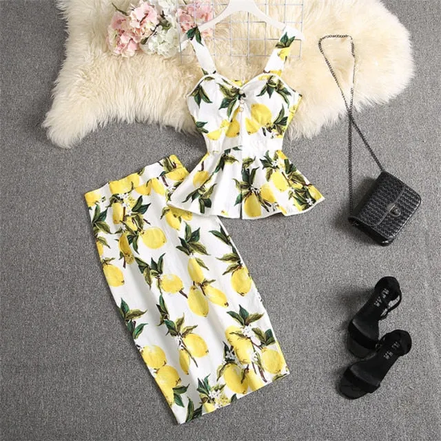 Women Blouses Outfit Knee Length Skirt Set