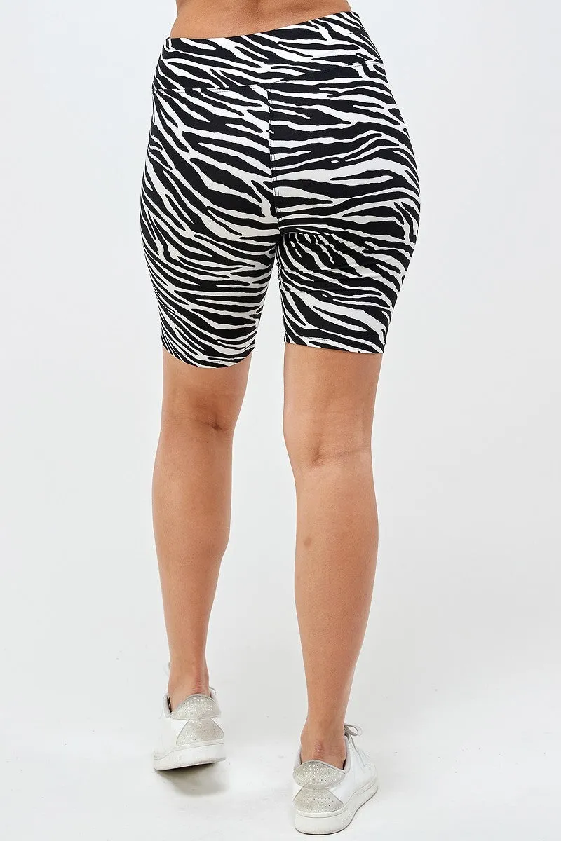 Women's Buttery Soft Zebra Print 3 Inch Waist Yoga Biker Shorts