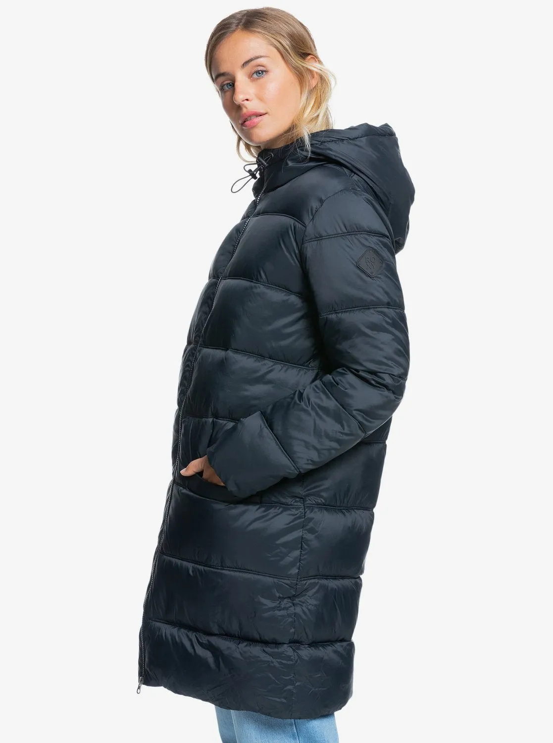 Womens Crest Of The Wave Longline Hooded Puffer Jacket