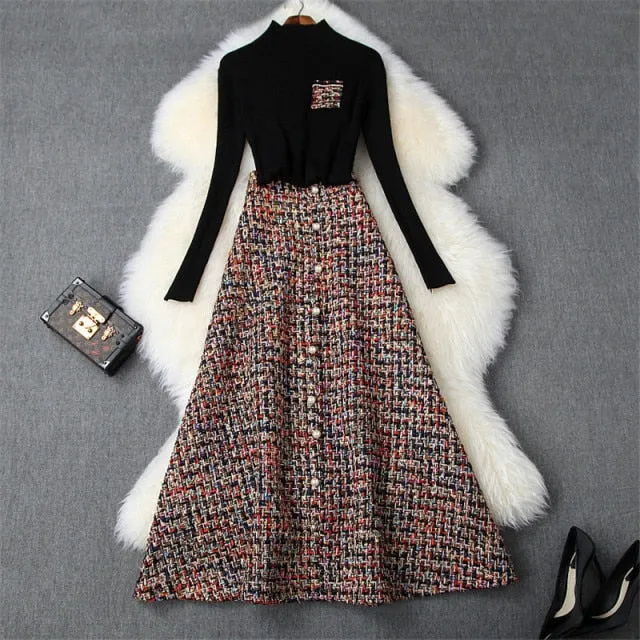 Women's Fashion Autumn Winter 2 Piece Dress Set