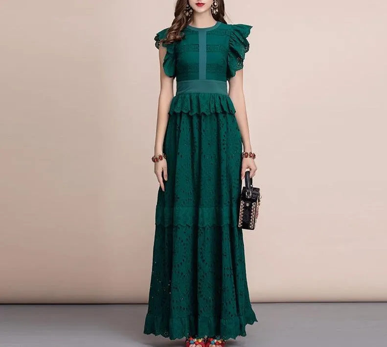 Women's Front Self Belted Cotton Formal Party Dresses