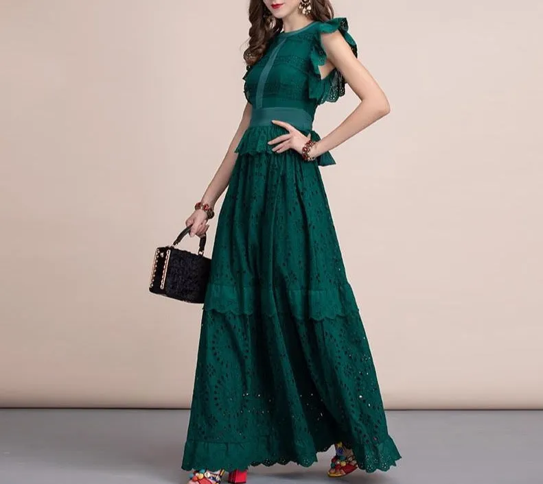 Women's Front Self Belted Cotton Formal Party Dresses