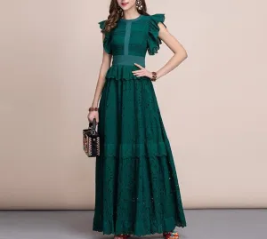 Women's Front Self Belted Cotton Formal Party Dresses