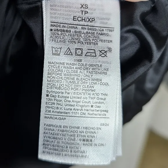 Womens GAP Relaxed ColdControl Long Sherpa Puffer Coat Black/ White Trim Quilted