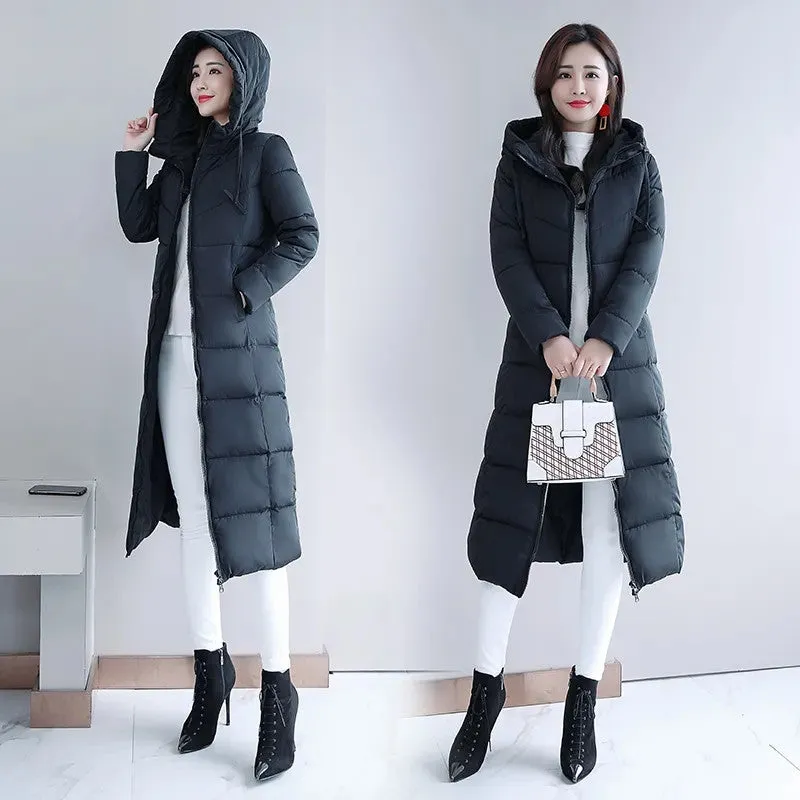 Women's Long Hooded Puffer Coat – Winter Essential - Plus Sizes