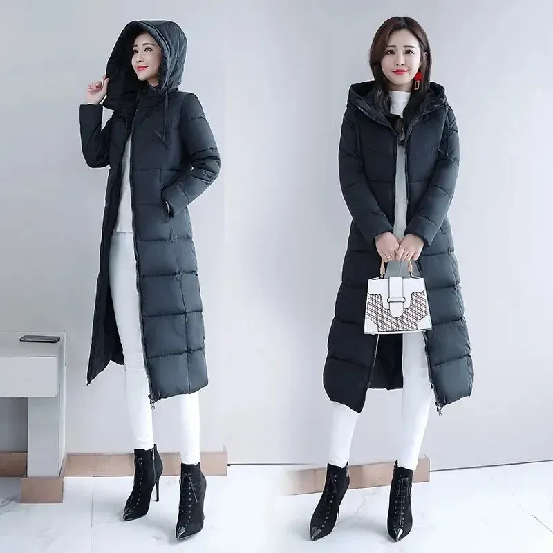 Women's Long Hooded Puffer Coat – Winter Essential - Plus Sizes