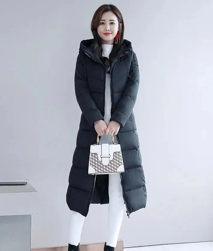 Women's Long Hooded Puffer Coat – Winter Essential - Plus Sizes