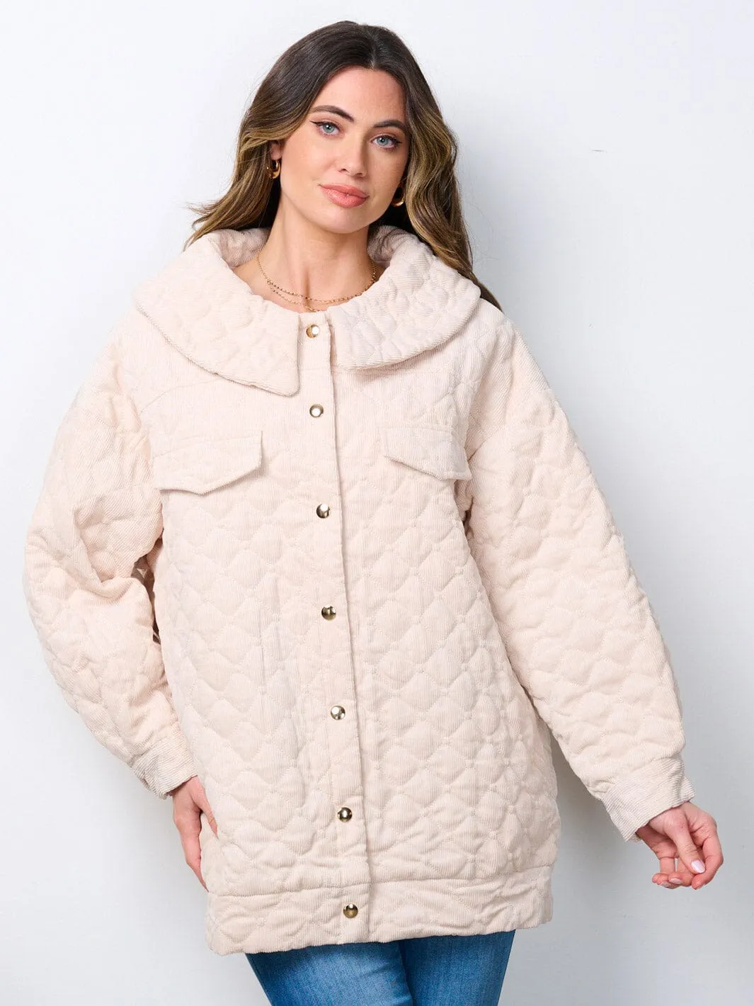 WOMEN'S LONG SLEEVE BUTTON CLOSURE QUILTED PUFFER JACKET
