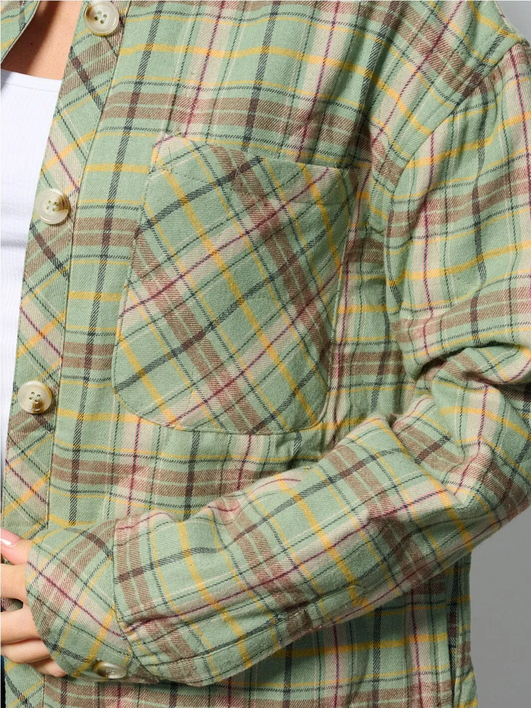 WOMEN'S LONG SLEEVE BUTTON UP FRONT POCKETS PUFFER PLAID JACKET