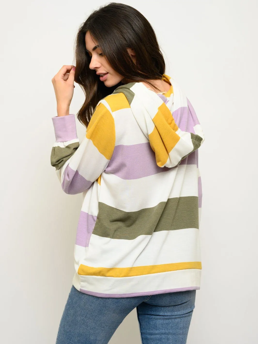 WOMEN'S LONG SLEEVE COLOR BLOCK HOODIE TOP