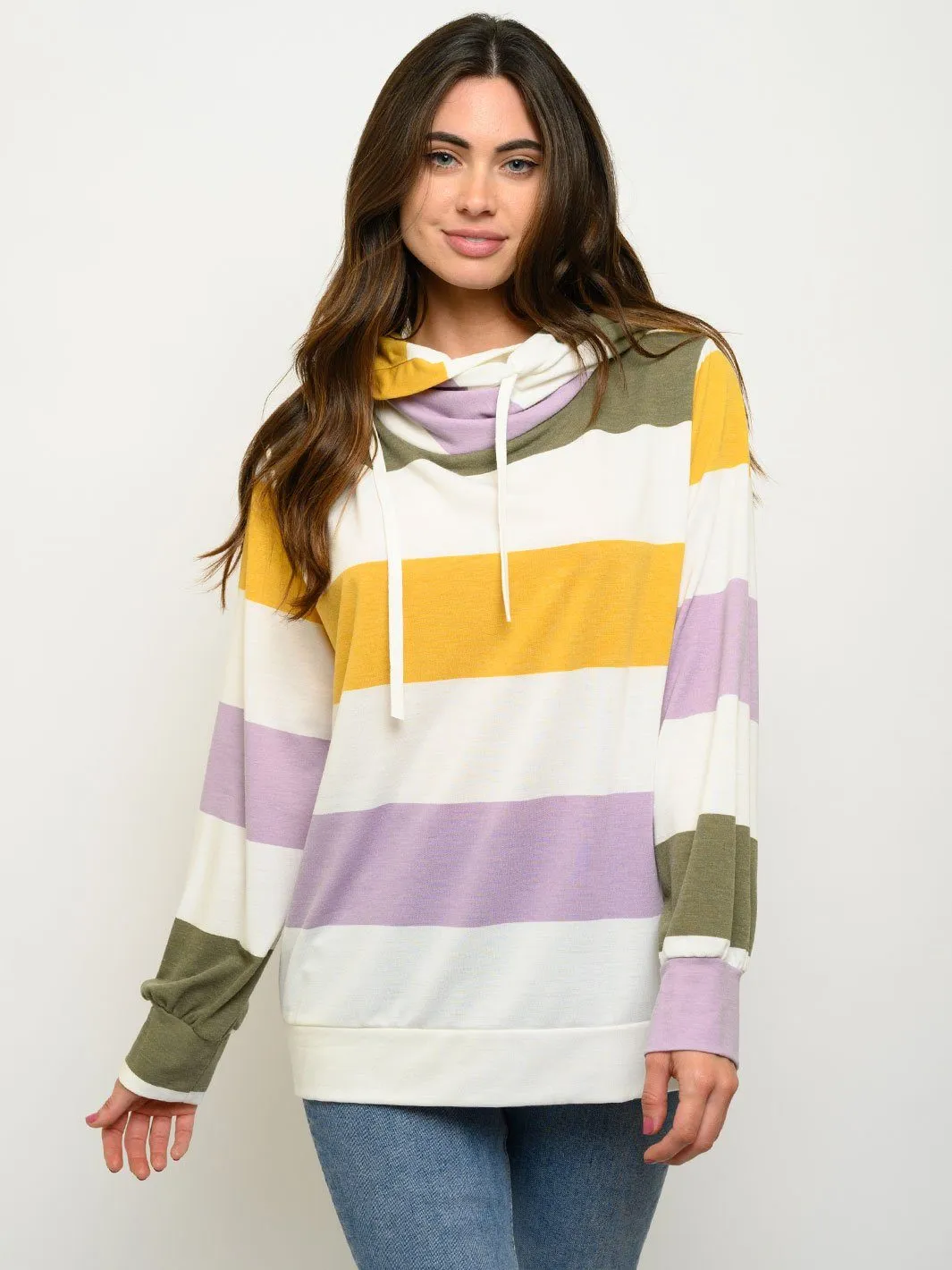 WOMEN'S LONG SLEEVE COLOR BLOCK HOODIE TOP