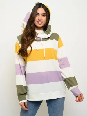 WOMEN'S LONG SLEEVE COLOR BLOCK HOODIE TOP