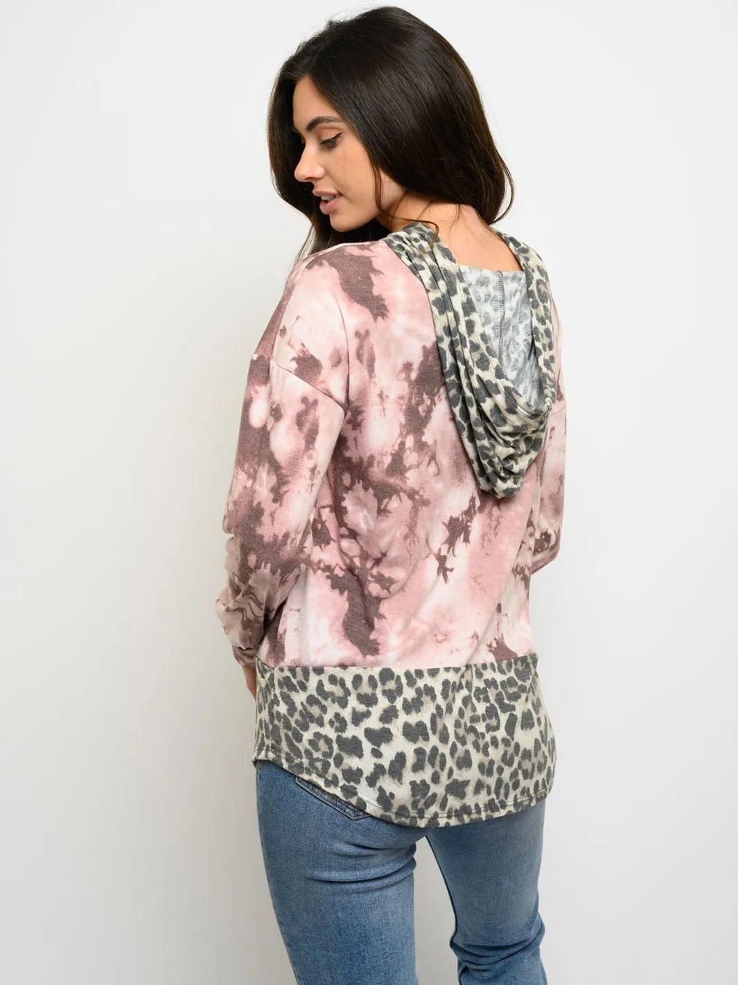 WOMEN'S LONG SLEEVE MULTI PRINT HOODIE TOP