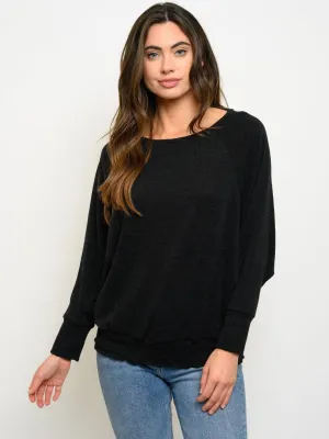 WOMEN'S LONG SLEEVE RUCHED TRIM TOP